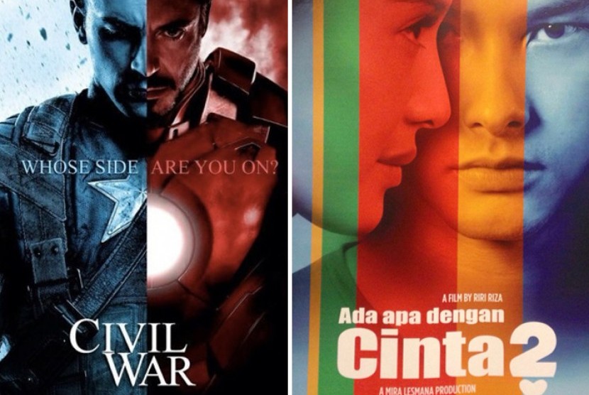 Poster film Captain America: Civil War dan Ada Apa dengan Cinta 2