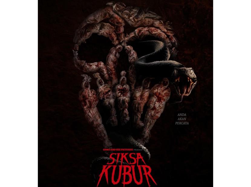 Poster film horor Siksa Kubur. Terowongan Juliana dipilih sebagai lokasi syuting Siksa Kubur.