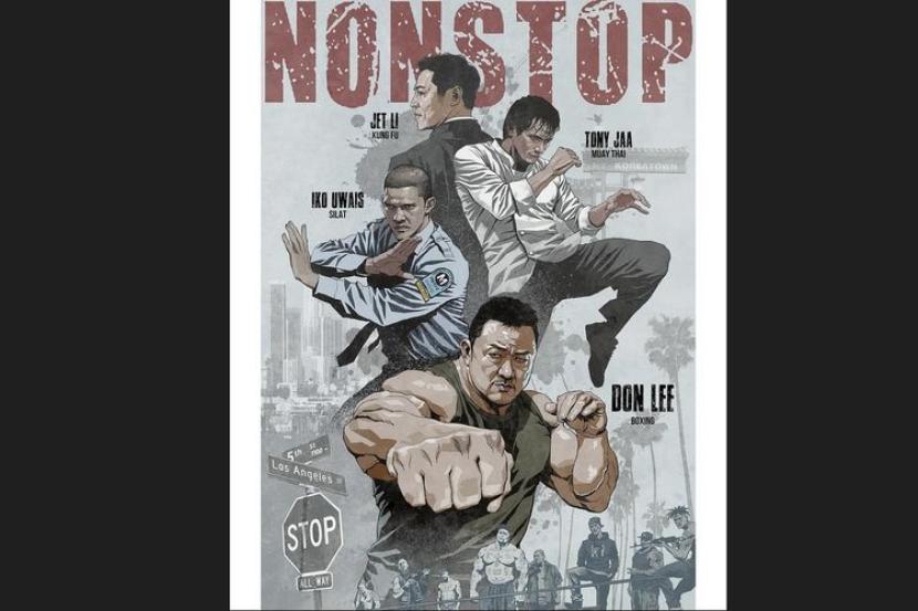 Poster film Nonstop yang diunggah oleh aktor Korea Ma Dong-seok menampilkan Iko Uwais.