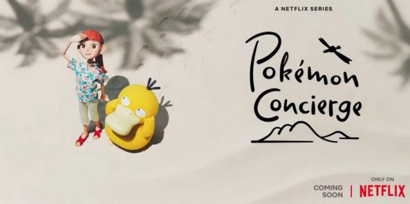 Poster film Pokemon Concierge. Film dikembangkan oleh Dwarf Studios dengan mengambil latar cerita yang merupakan perluasan dari waralaba dunia Pokemon.