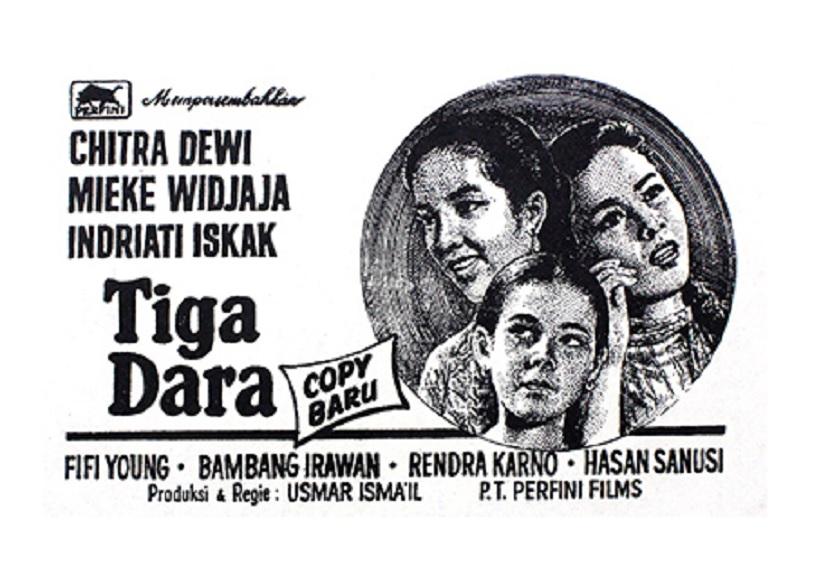 Poster film Tiga Dara yang disutradarai Usmar Ismail.