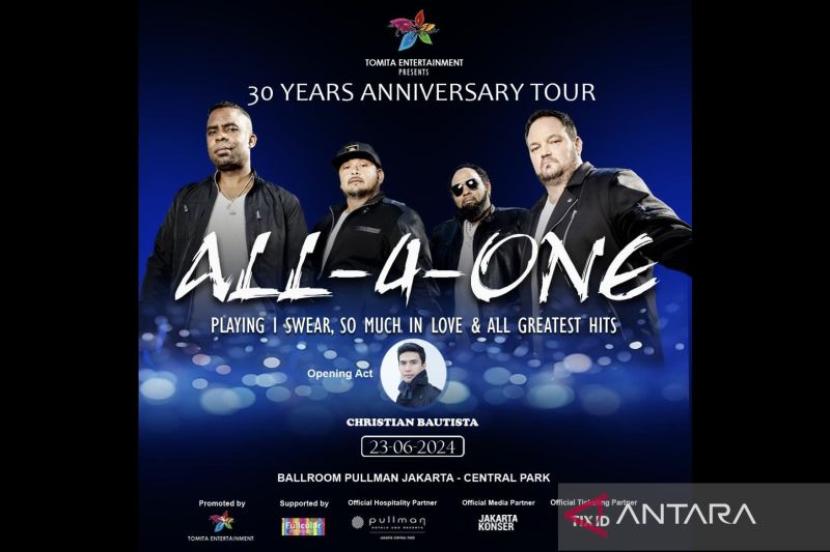 Poster konser All -4-One 30 Years Anniversary Tour di Jakarta pada Juni 2024
