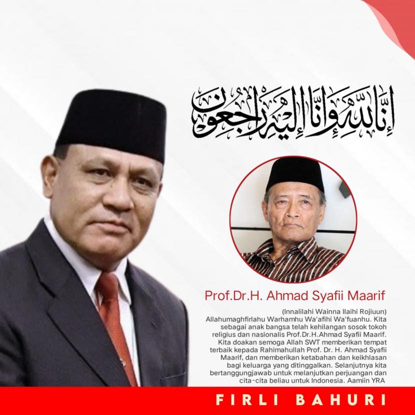 Poster ucapan duka dari Ketua KPK Firli Bahuri untuk Prof Dr Ahmad Syafii Maarif yang menjadi gunjingan warganet.