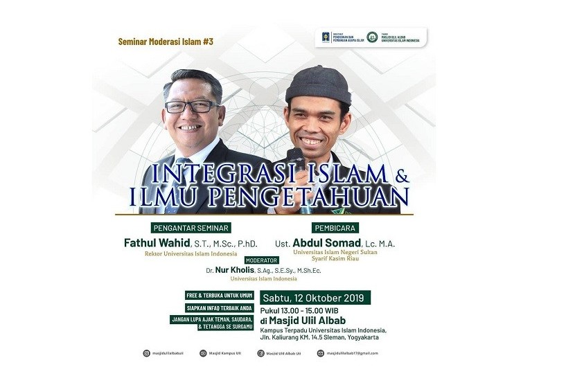 Poster undangan untuk acara ceramah Ustaz Abdul Somad di Masjid Ulil Albab di Kampus Terpadu UII di kawasan Besi, Kaliurang.