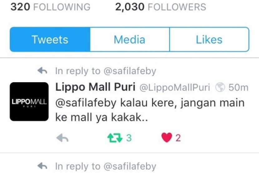 postingan di akun twitter @safilafeby