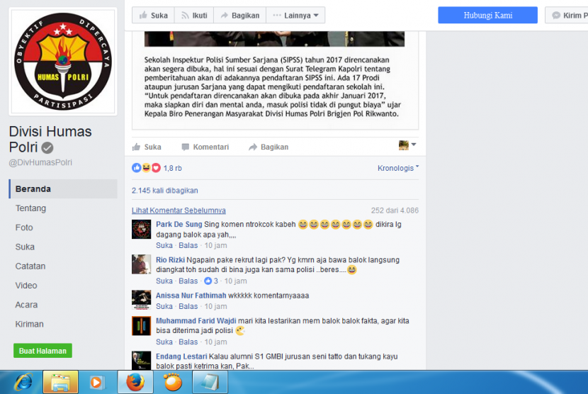Netizen commented a post uploaded by National Police Public Relations.