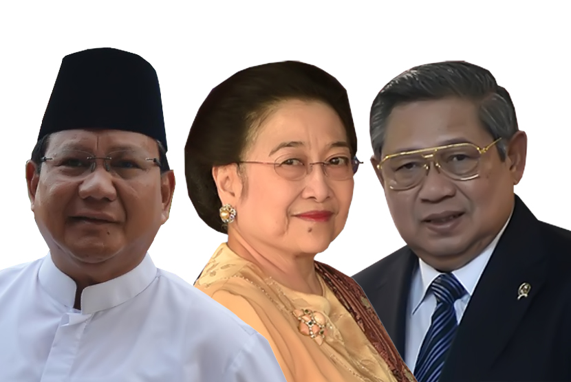 Prabowo (kiri), Megawati Soekarnoputri (tengah) dan Susilo Bambang Yudhoyono (kanan).