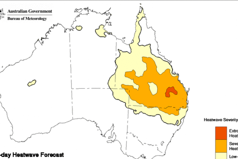 Prakiraan situasi gelombang panas di Australia selama tiga hari mulai Jumat 2 Desember 2016.