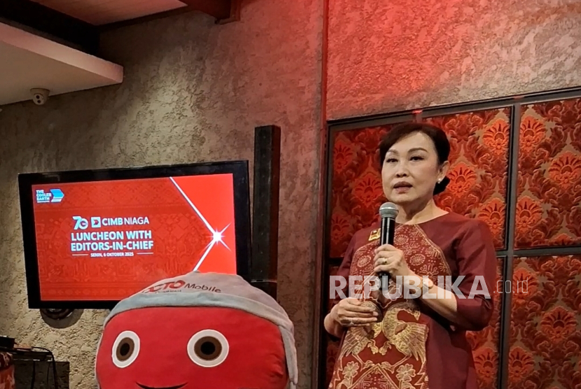 Presdir Bank CIMB Niaga Lani Darmawan dalam pertemuan dengan pers, Senin (6/10/2025) siang.