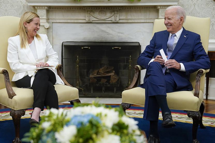 Presiden Amerika Serikat (AS) Joe Biden bertemu dengan Perdana Menteri Italia Giorgia Meloni di Gedung Putih pada Kamis (27/7/2023).