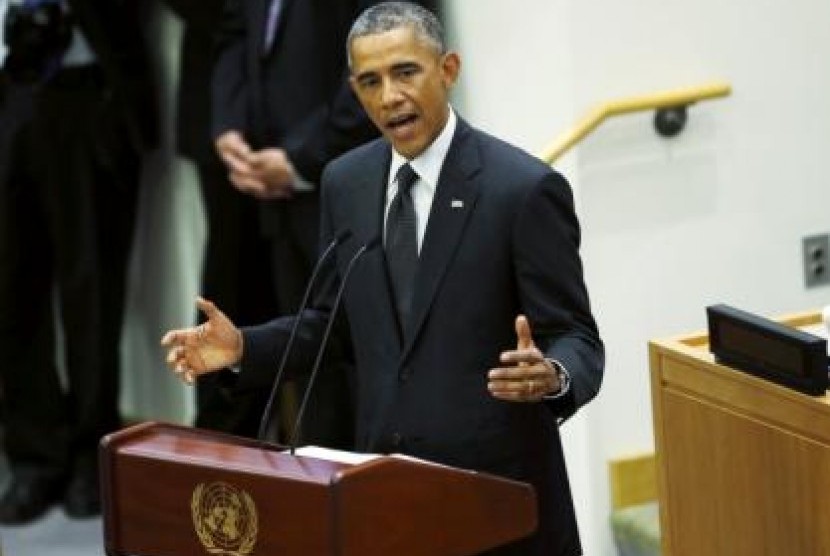 Presiden AS Barrack Obama saat berbicara tentang wabah ebola di New York (26/9).