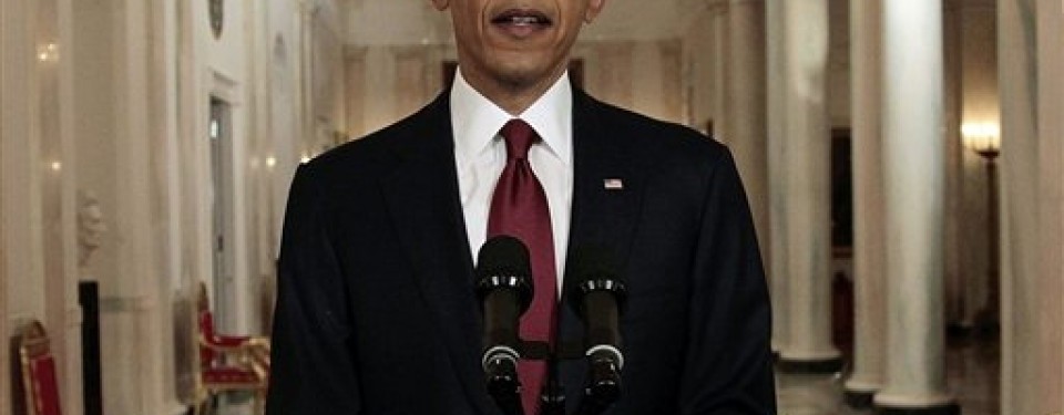 Presiden AS tengah memberikan pernyataan tentang kematian Osama bin Laden, Selasa (2/5).