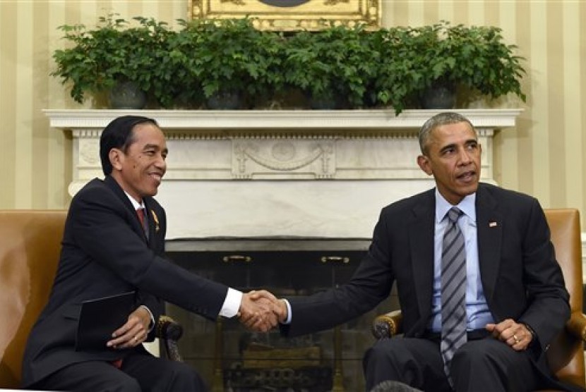 Presiden Barack Obama menerima kunjungan Presiden Joko Widodo di Gedung Putih, Washington,  Senin (26/10).
