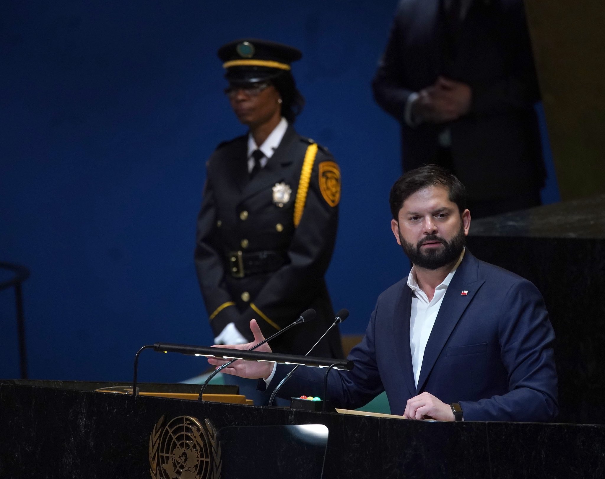 Presiden Chile Gabriel Boric berpidato di Sidang Majelis Umum PBB, New York, Selasa (23/9/2025).