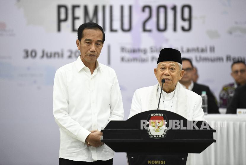 Presiden dan Wakil Presiden terpilih periode 2019-2024, Joko Widodo (kiri) dan KH Ma'ruf Amin