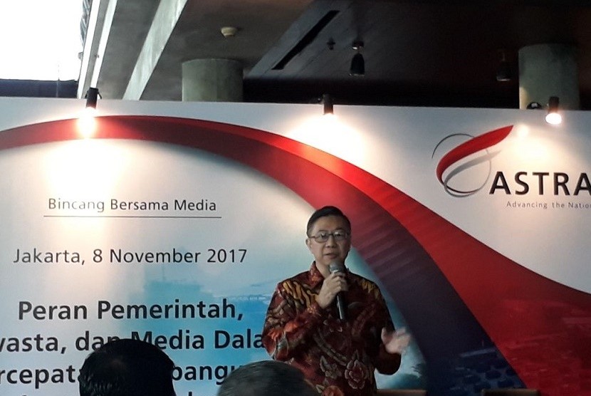 Presiden Direktur Astra Infra Irawan Santoso menjelaskan ketertarikannya untuk menjadi operator Pelabuhan Patimban, Subang Jawa Barat saat membuka acara media gathering di kawasan Kebon Sirih, Jakarta, Rabu (8/11).
