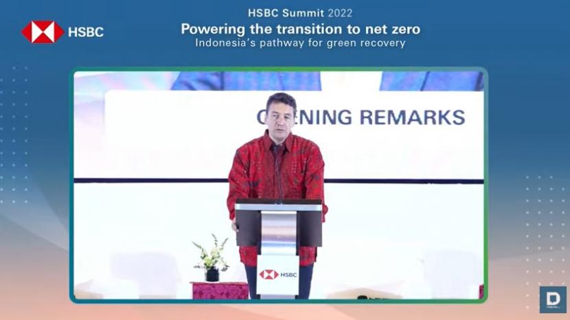 Presiden Direktur HSBC Indonesia Francois de Maricourt saat memberikan kata sambutan dalam acara HSBC Summit 2022: Powering the transition to net zero, Indonesia’s pathway for green recovery di Jakarta, Rabu (14/9/2022).   