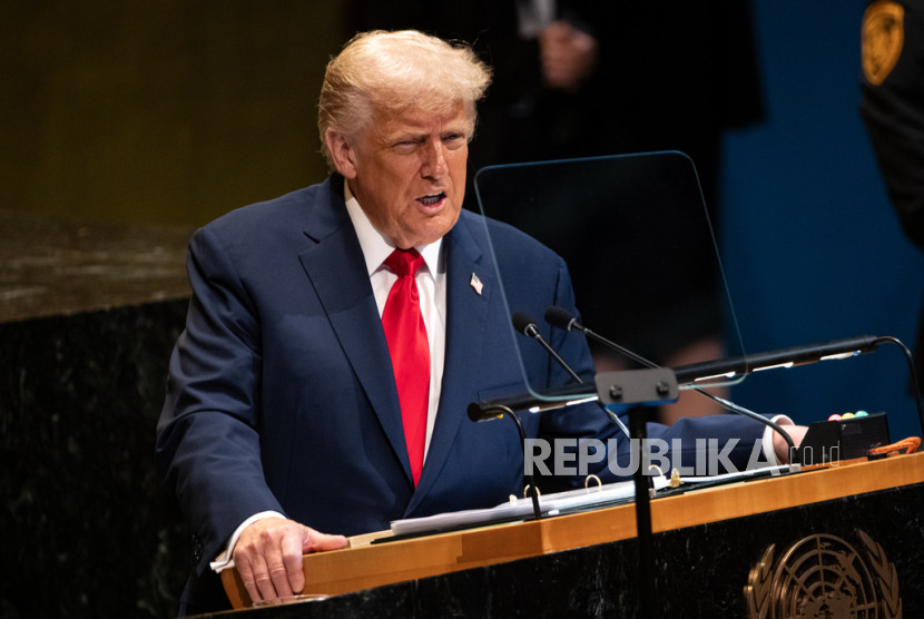 Presiden Donald Trump berpidato pada sidang ke-80 Majelis Umum Perserikatan Bangsa-Bangsa, Selasa, 23 September 2025, di markas besar PBB.