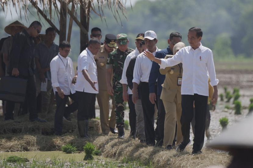 Presiden Joko Widodo (Jokowi) didampingi Menteri Pertanian Andi Amran Sulaiman, melakukan percepatan tanam dan olah tanah di Desa Kaibahan, Kecamatan Kesesi, Kabupaten Pekalongan.