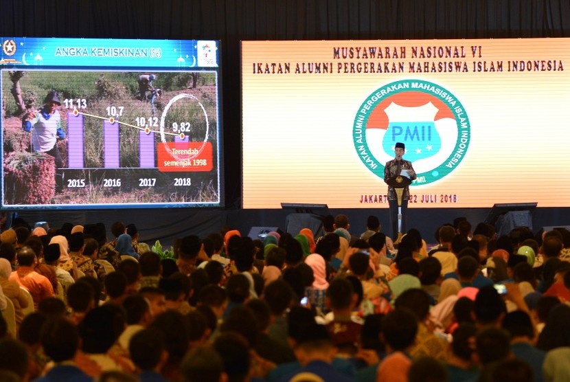 President Joko Widodo delivers his speech while opening the Fourth National Meeting of the Indonesian Muslim Student Movement Association (IKA PMII) in Jakarta on Friday.