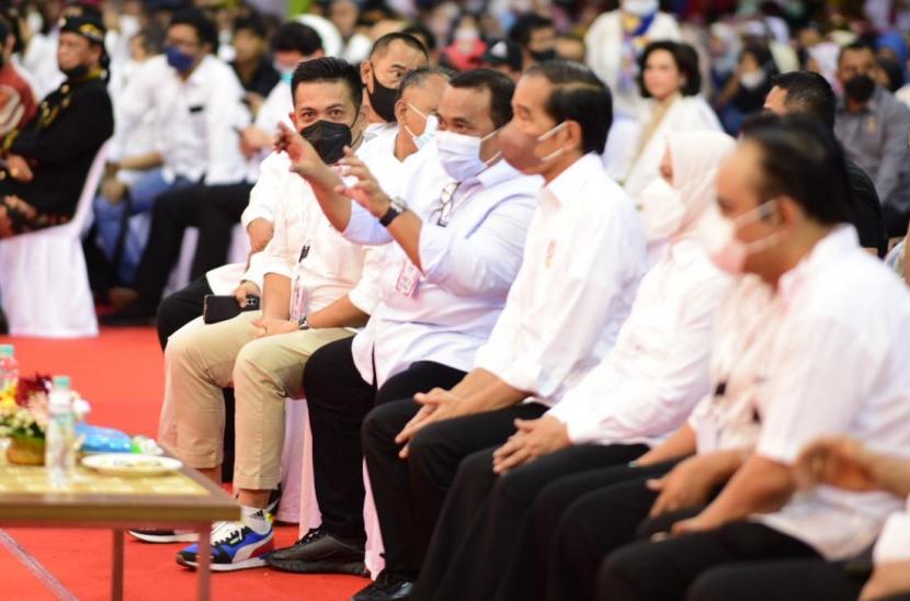 Presiden Joko Widodo membuka Musyawarah Rakyat (Musra) Indonesia perdana di Sport Center, Arcamanik, Bandung, Jawa Barat, Ahad (28/8).