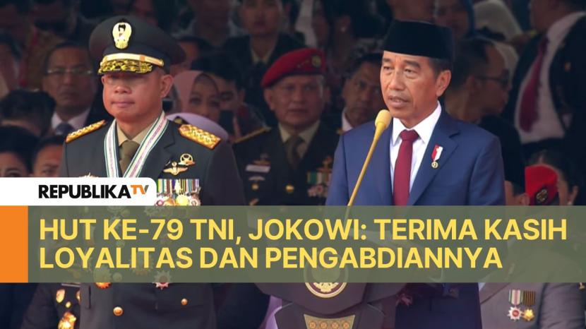 Presiden Joko Widodo mengahdiri puncak peringatan HUT ke-79 TNI secara terpusat di Lapangan Silang Monumen Nasional (Monas), Jakarta, Sabtu (5/10/2024).