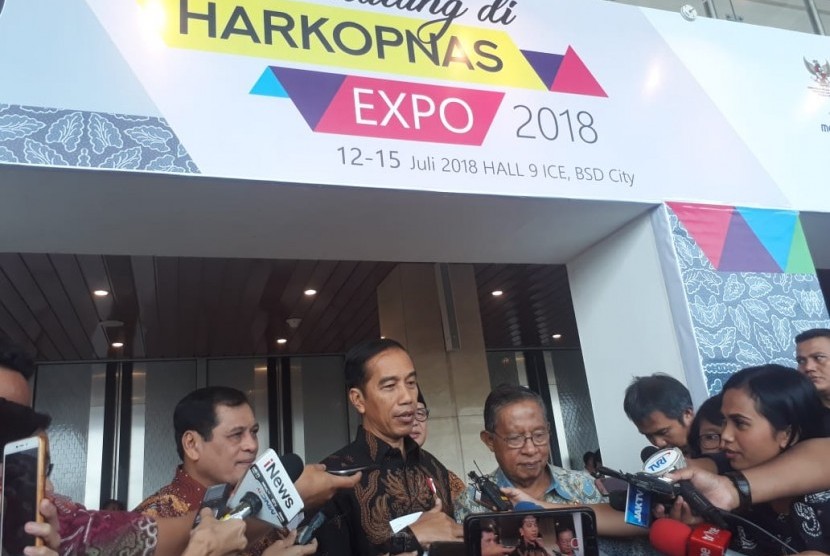 Presiden Joko Widodo menghadiri perayaan hari koperasi nasional ke -71 di ICE, Tangerang, Kamis (12/7).