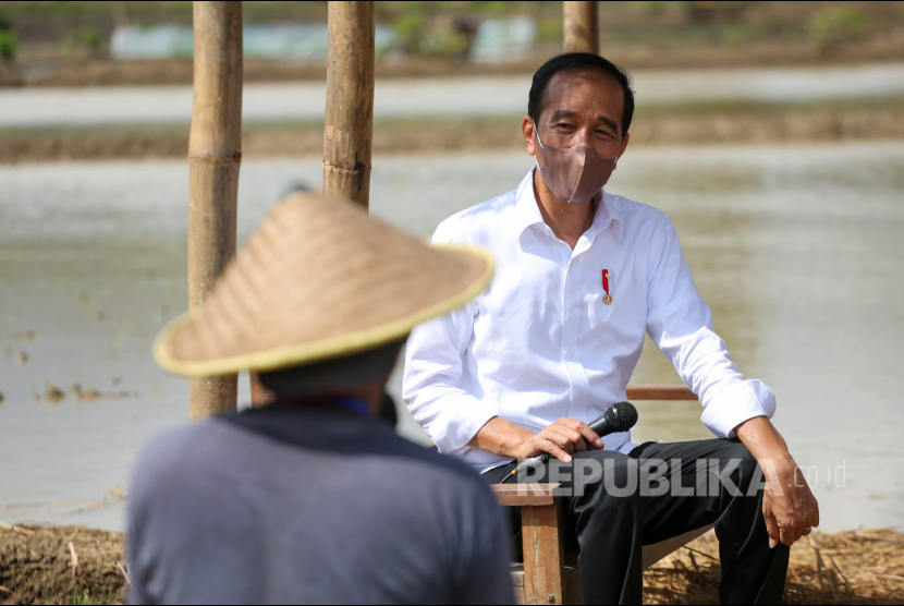 Presiden Joko Widodo meninjau pengolah tanah dan penanaman padi di Kabupaten Trenggalek, Jawa Timur, Selasa, 30 November 2021.