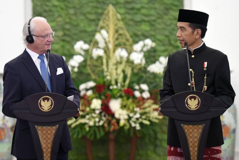 Presiden Joko Widodo saat menerima kunjungan kenegaraan Raja dan Ratu Swedia di Istana Bogor, hari ini.