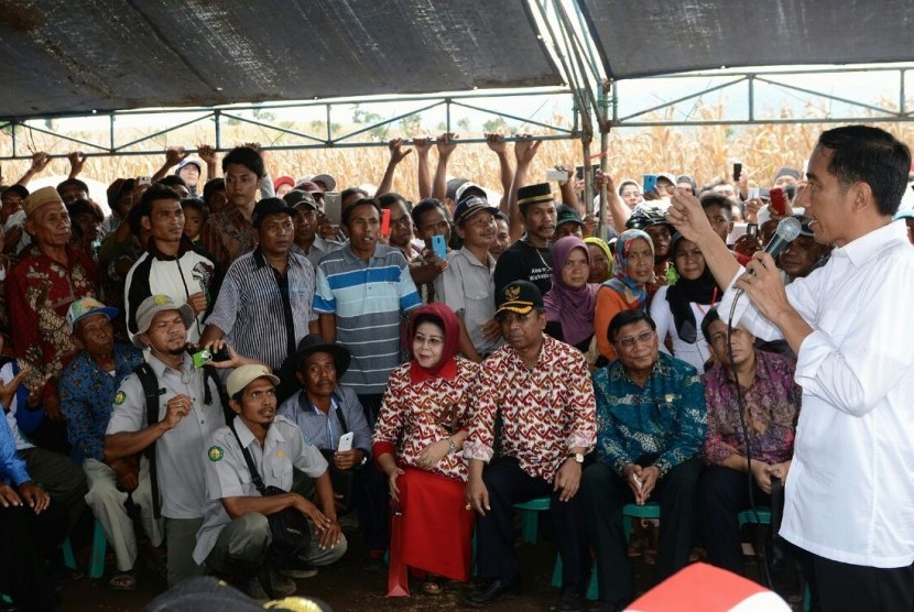 Presiden Jokowi berdialog bersama petani Kabupaten Dompu, Sabtu (11/4).
