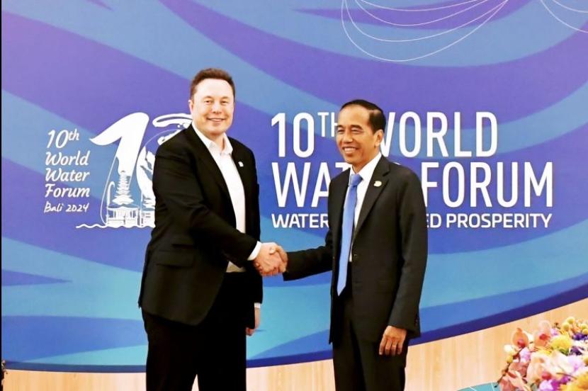Presiden Jokowi bertemu pendiri Starlink di Bali International Convention Center (BICC), Kabupaten Badung, Senin (20/5/2024).