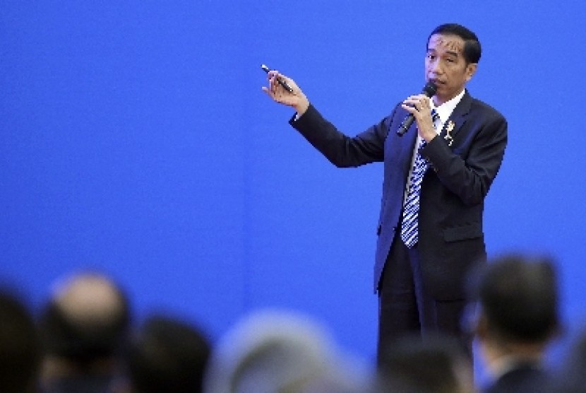 Presiden Jokowi di acara Indonesia-China Economic Cooperation Forum di Beijing, Jumat (27/3).