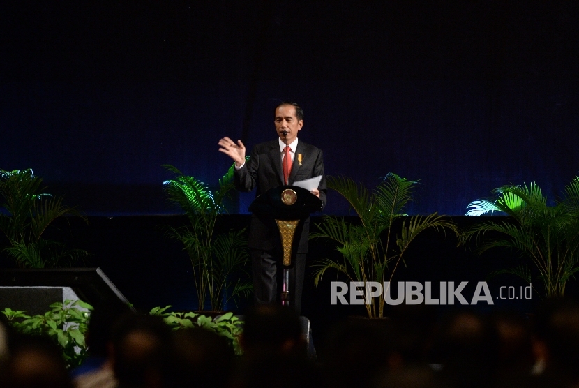 Presiden Jokowi memberikan penjelasan terkait program pengampunan pajak di JiExpo, Kemayoran, Senin (1/8).