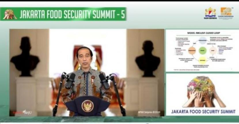Presiden Jokowi saat membuka Jakarta Food Security Summit ke-5 di Jakarta, Rabu (18/11).
