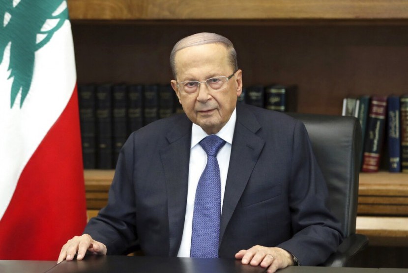 Presiden Lebanon Michel Aoun di istana kepresidenan di Baabda