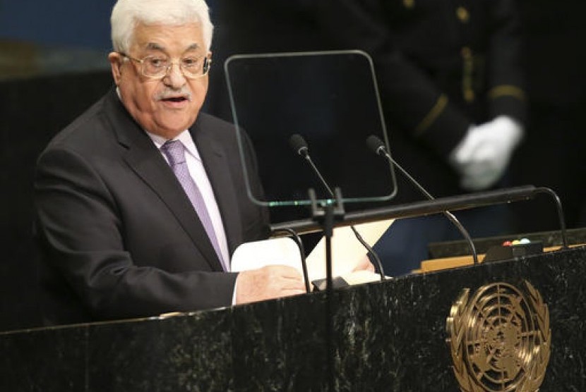 Presiden Palestina Mahmoud Abbas berbicara di Sidang Majelis Umum PBB di markas PBB.
