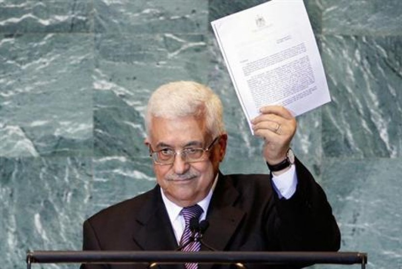 Presiden Palestina Mahmoud Abbas saat mengajukan keanggotaan Palestina di PBB