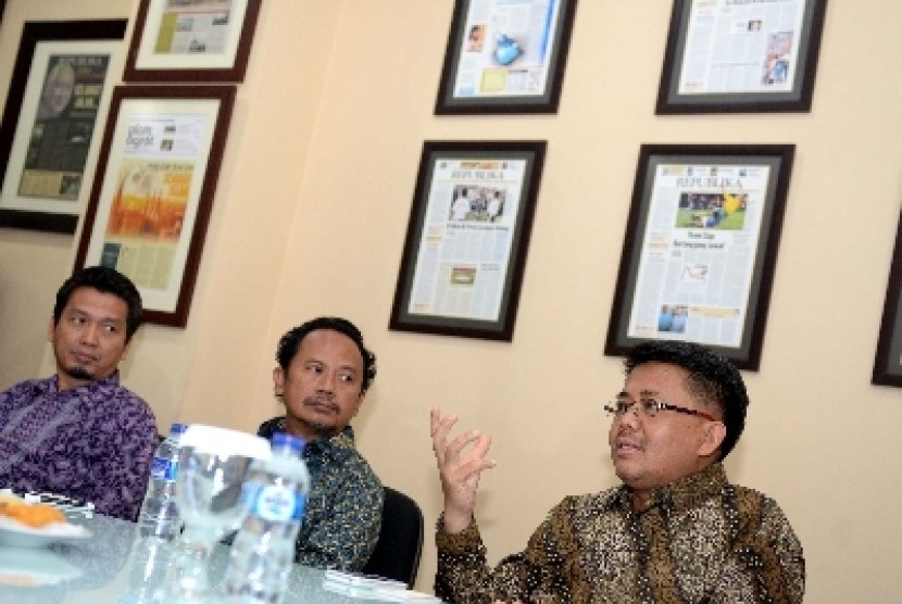 Presiden PKS Mohamad Sohibul Iman saat berkunjung ke kantor Republika, Jakarta, Kamis (1/10).