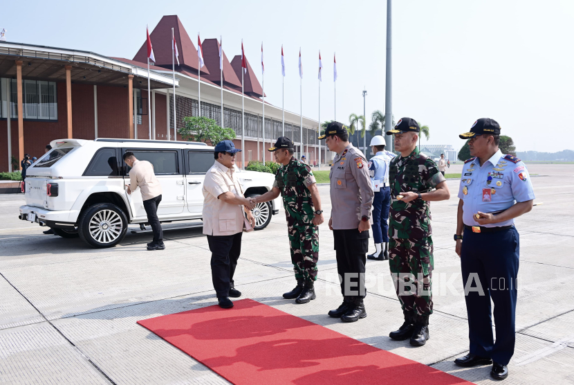 Presiden Prabowo Subianto di Base Ops Lanud Halim Perdanakusuma, Jakarta Timur, Rabu (25/6/2025).