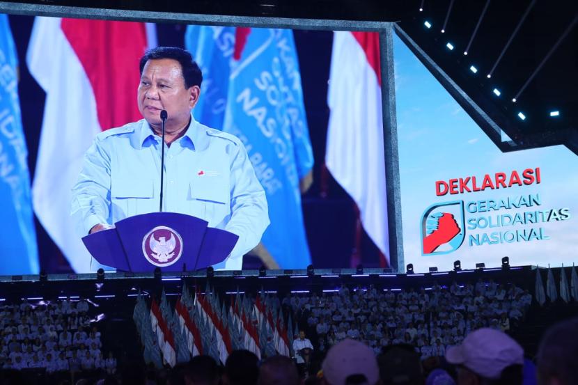 Presiden Prabowo Subianto menghadiri acara Gerakan Solidaritas Nasional yang berlangsung di Indonesia Arena, Senayan, Jakarta Pusat, Sabtu (3/11/2024).