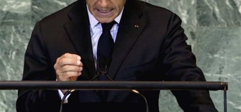 Presiden Prancis Nicola Sarkozy saat berpidato di Majelis Umum PBB, Rabu