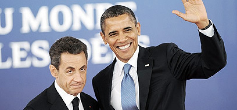 Presiden Prancis Nicolas Sarkozy dan Presiden AS Barack Obama di forum G20, dua pekan lalu.