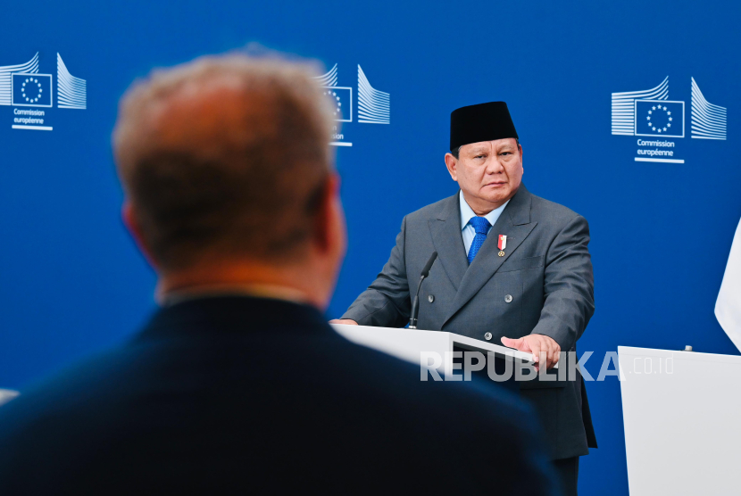 Presiden RI Jenderal (Purn) Prabowo Subianto di Markas Uni Eropa, Berlaymont Building, Brussel pada Ahad (13/7/2025).