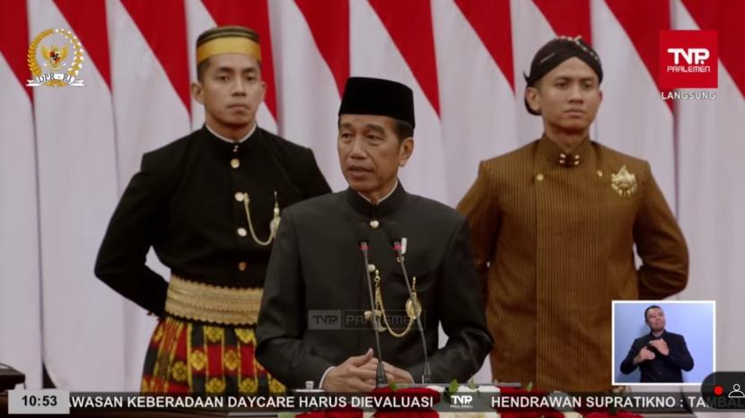 Presiden RI, Joko Widodo dalam Pidato Kenegaraan di Sidang Tahunan 2024, Jumat (16/8/2024).