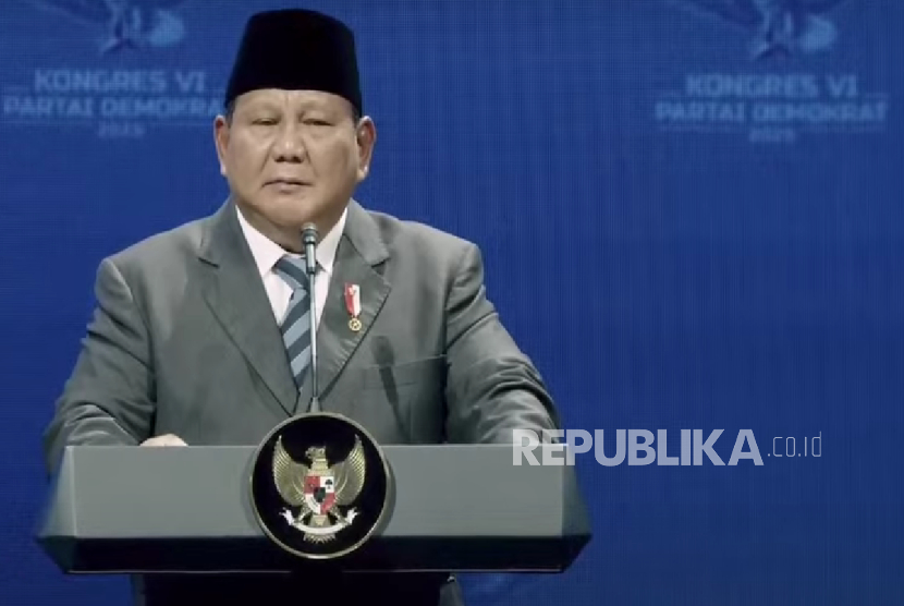 Presiden RI Prabowo Subianto saat penutupan Kongres Partai Demokrat.