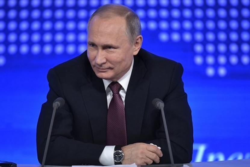Presiden Rusia Vladimir Putin saat konferensi pers tahunan di Moskow, Jumat, 23 Desember 2016.