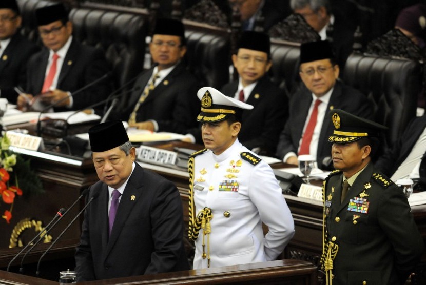 Presiden Susilo Bambang Yudhoyono memberikan pidato dalam Sidang Bersama DPR dan DPD 2014 di Ruang Rapat Nusantara, Kompleks Parlemen, Senayan, Jakarta, Jumat (15/8).