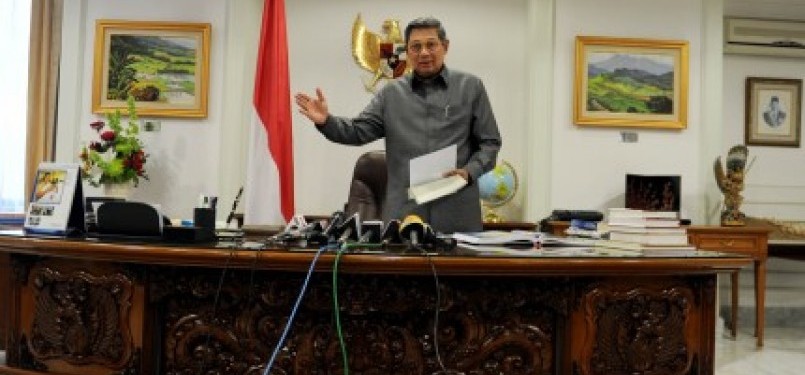 Presiden Susilo Bambang Yudhoyono (SBY), Jumat (9/9) petang, memberikan keterangan pers terkait ulang tahunnya di ruang kerjanya.