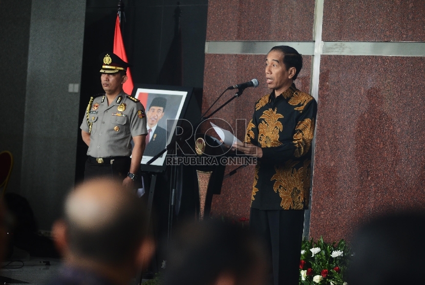 Presiden Joko Widodo saat peresmian gedung baru KPK di Jakarta, Selasa (29/12). (Republika/Raisan Al Farisi)