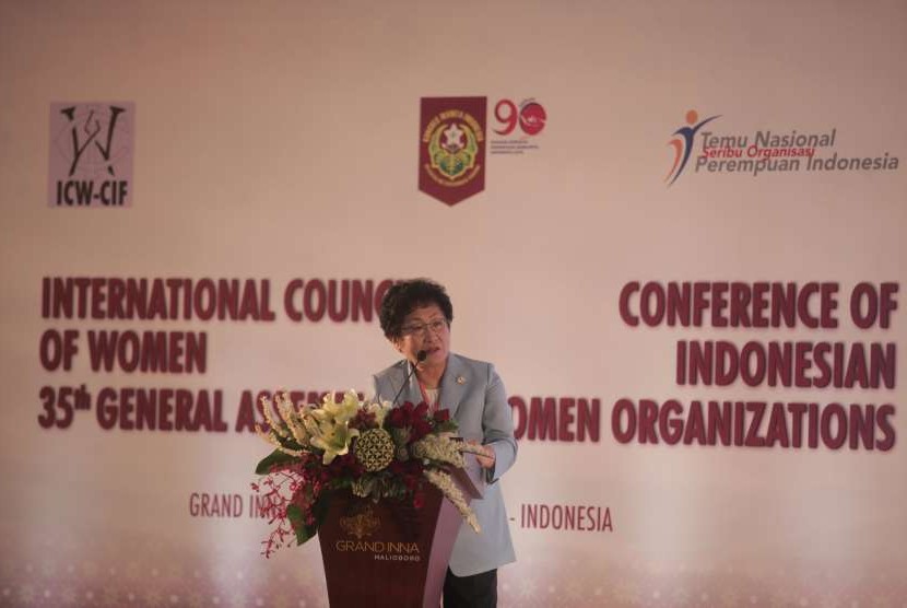 President of International Council of Women Kim Jung Sook delivers her speech at General Assembly of the 35th International Council of Woman (ICW) in Yogyakarta, Thursday (Sept 13).